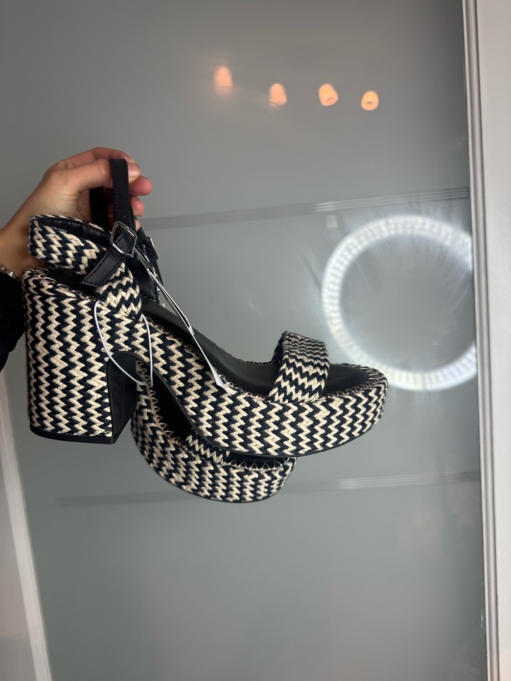Target Black & Cream Woven Platform Sandals with Ankle Strap